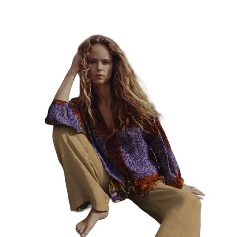 ZARA PATCHWORK PRINTED OVERSIZED BLOUSE MULTICOLORED SIZE S 5598/024/330